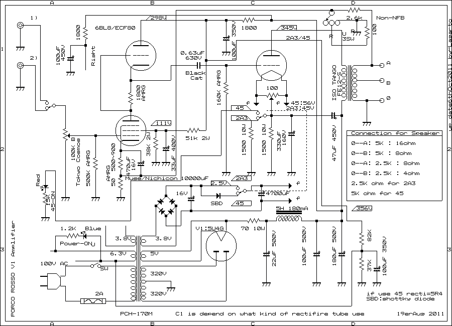 schematic of 2A3/45 single ended amplifier