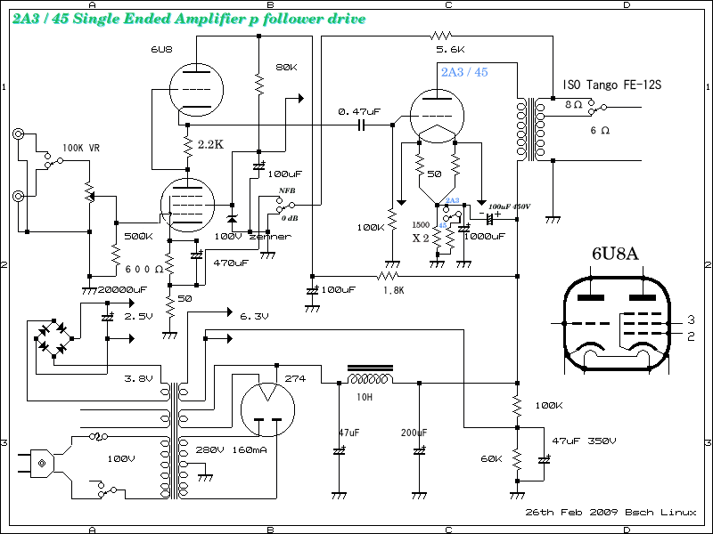 first circuit of 2A3 single ended amplifier