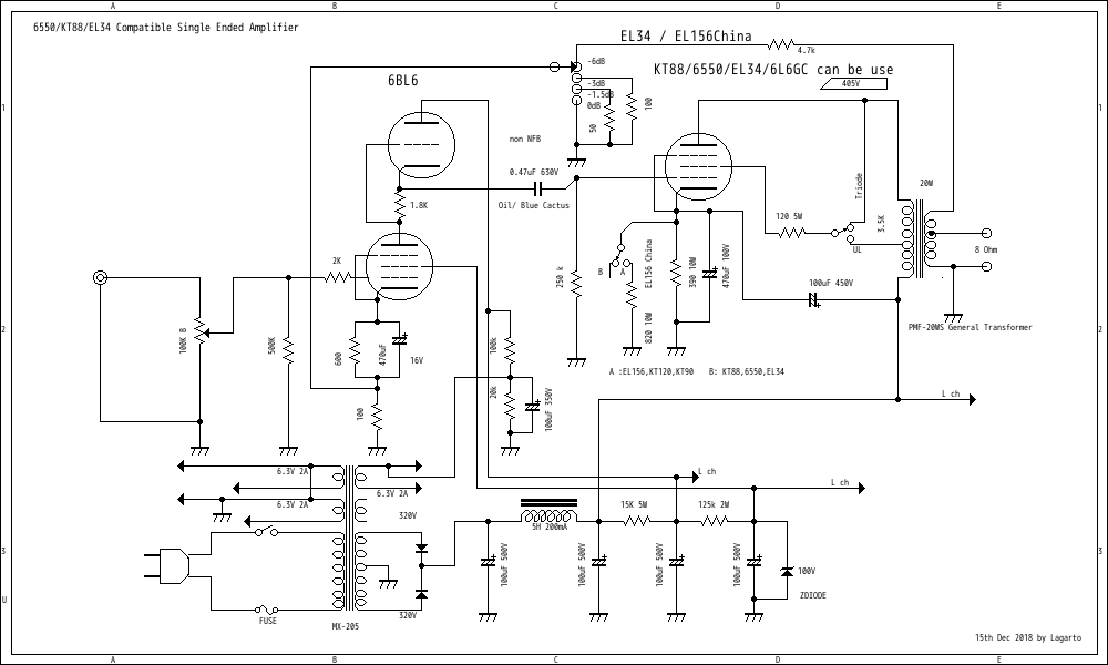 schematic diagram EL156/EL34 single ended Amplifier 2018